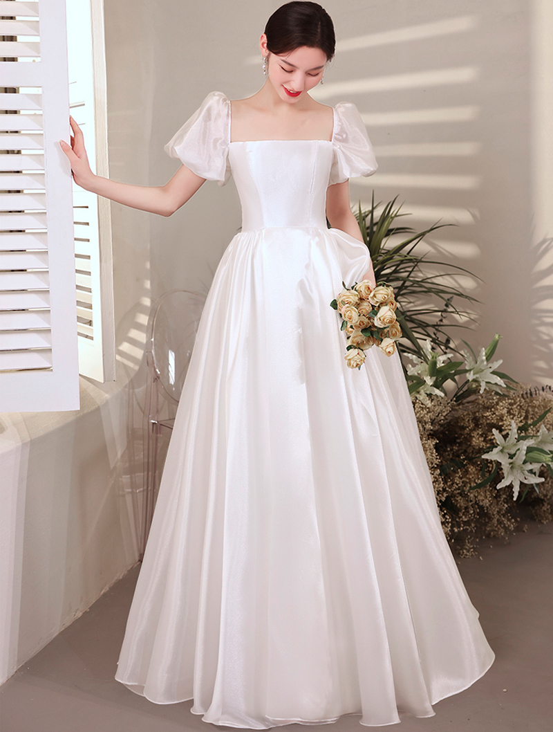 White Satin Gown Dress for Evening Party and Wedding01