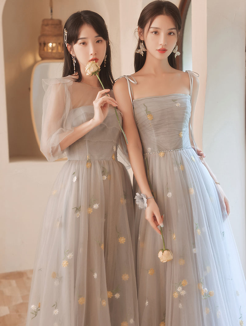 Women’s A-line Gray Floral Bridal Party Evening Bridesmaid Dress04