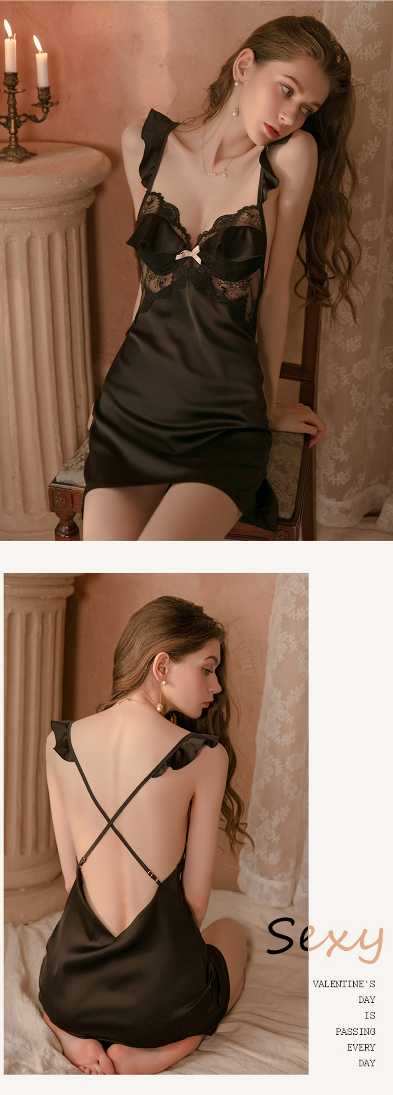 Women’s Open Back Mini Slip Dress Lace Chemise Nightgown Lingerie13