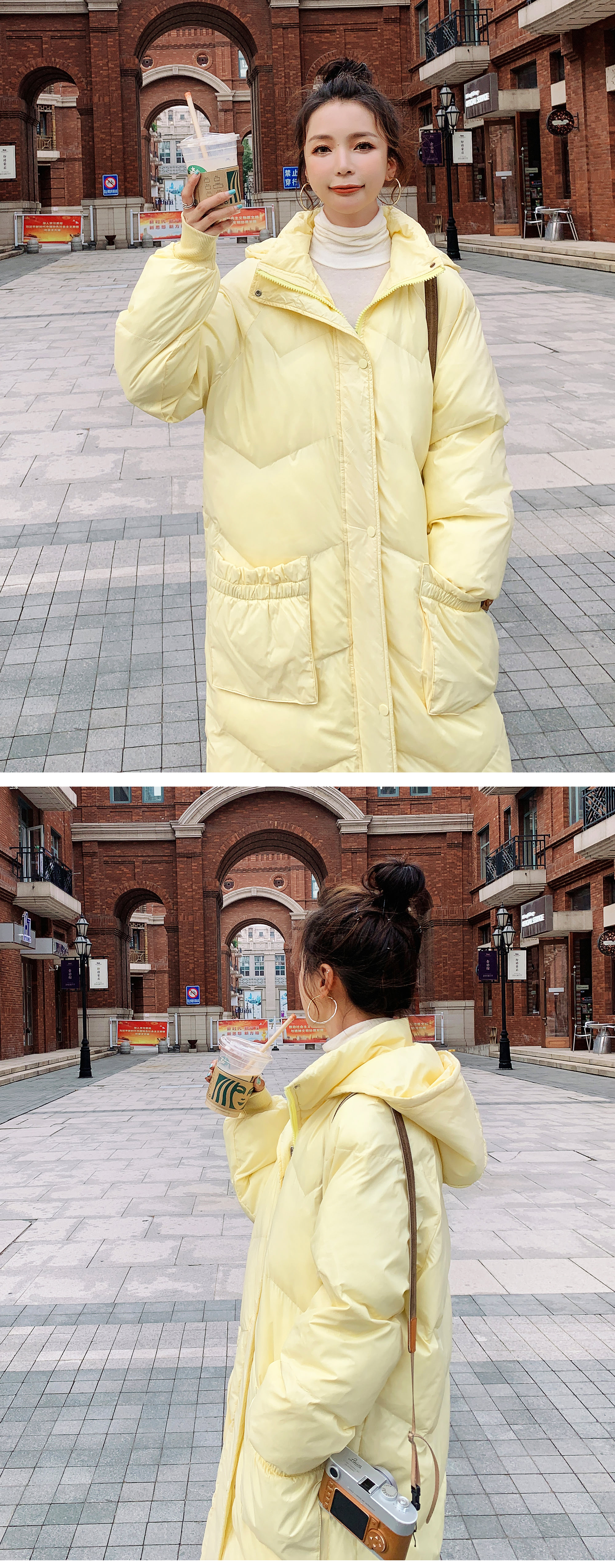 2021 Female New Street Style Yellow Loose Puff Jacket Coat07