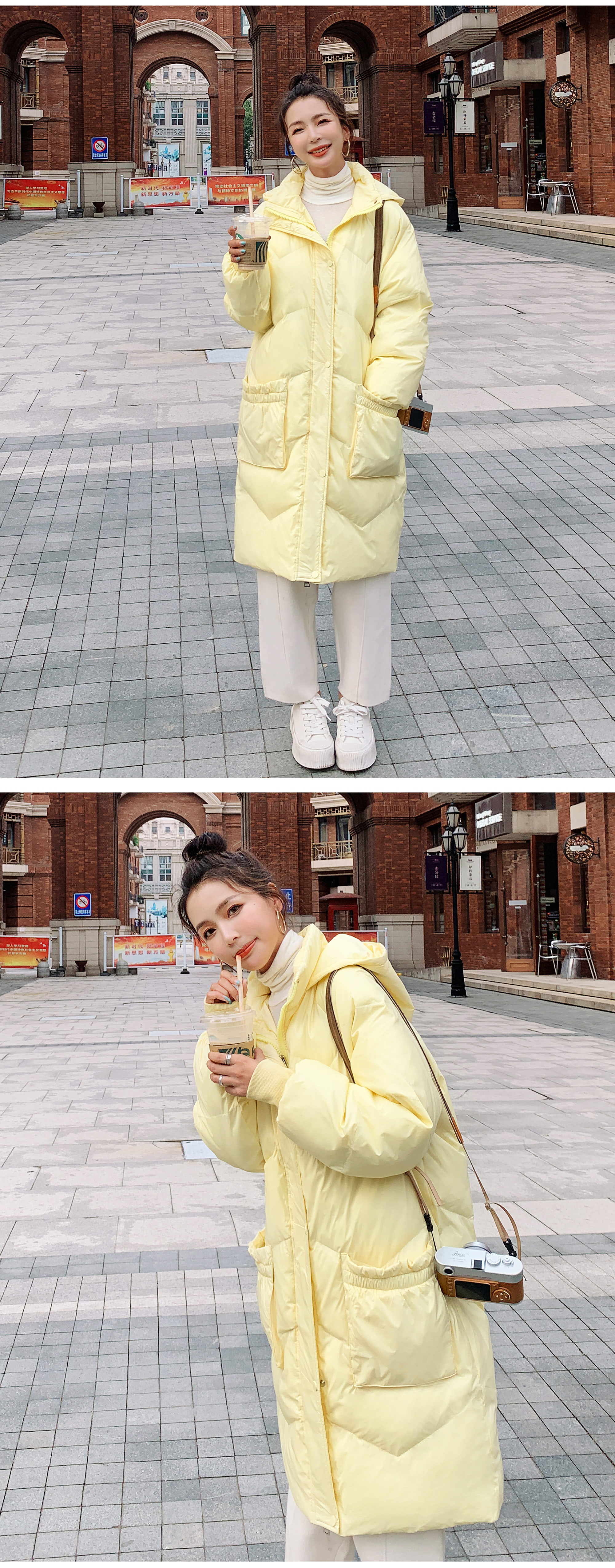 2021 Female New Street Style Yellow Loose Puff Jacket Coat08