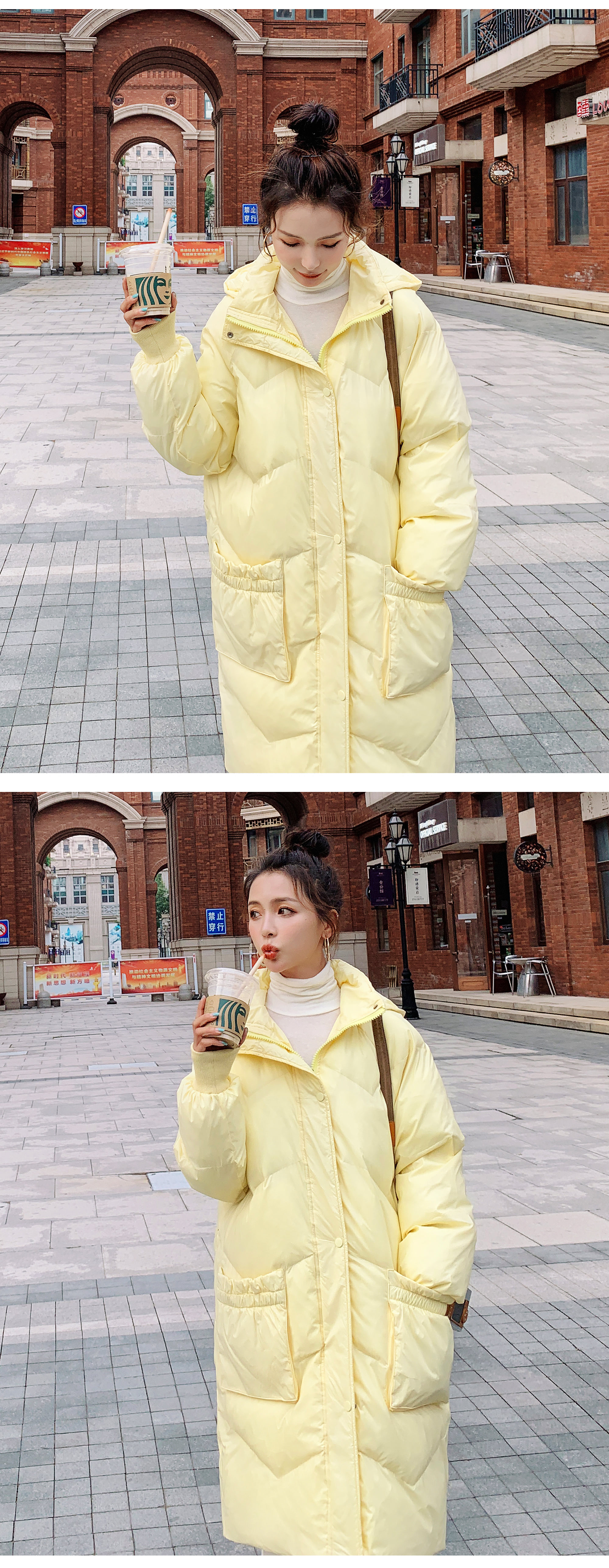 2021 Female New Street Style Yellow Loose Puff Jacket Coat09