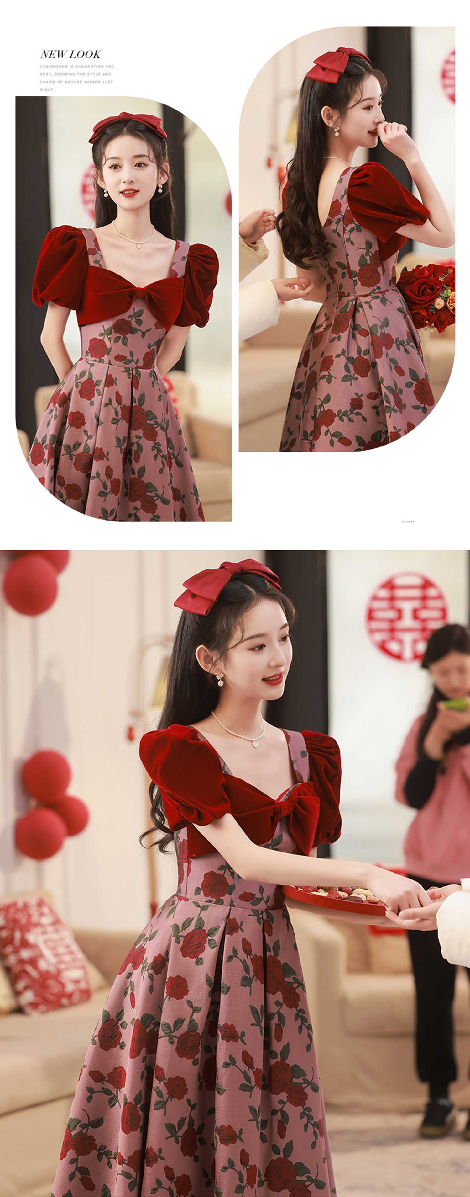 Aesthetic-Floral-Short-Sleeve-Mid-Length-Cocktail-Banquet-Party-Dress09