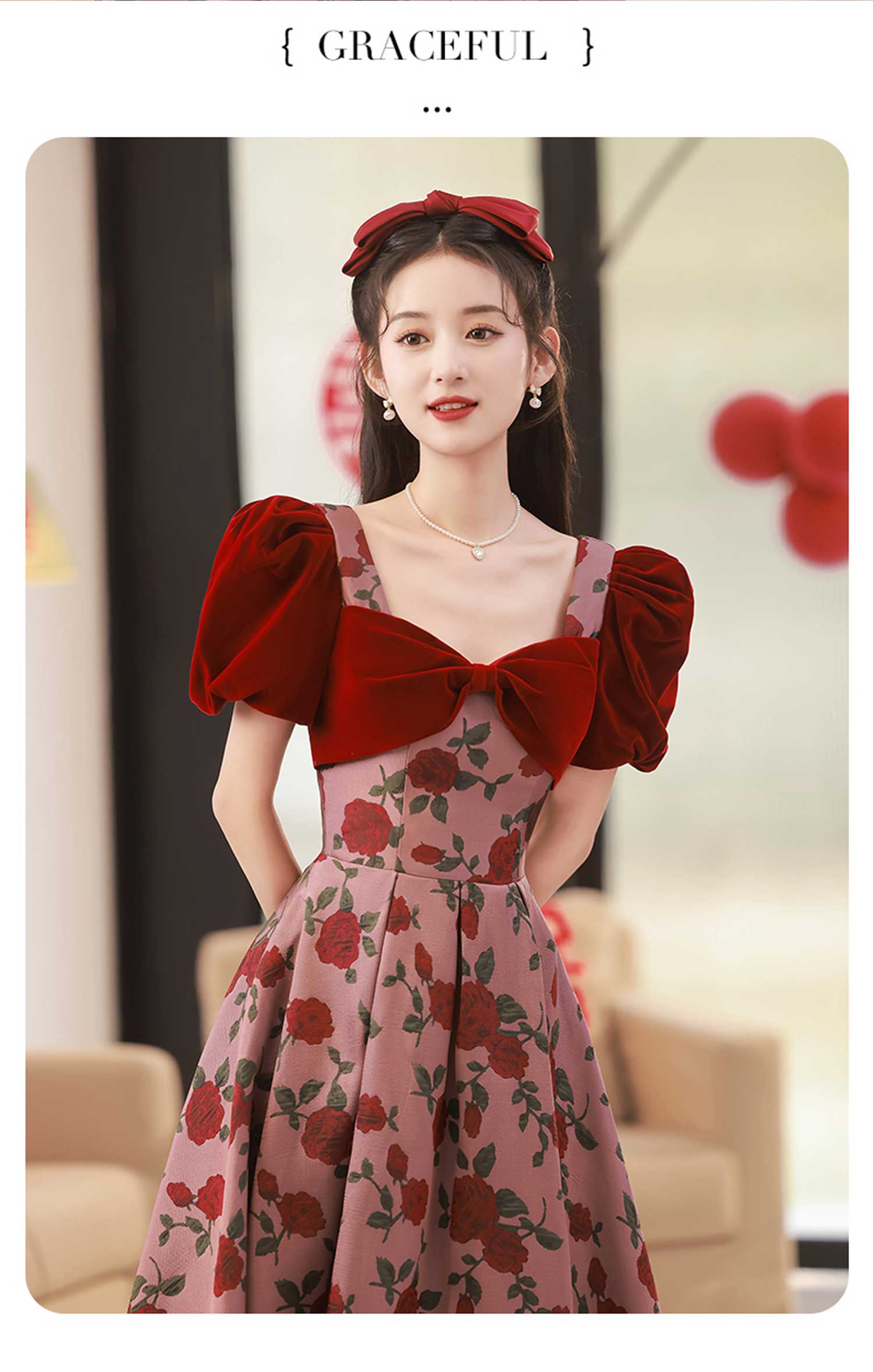 Aesthetic-Floral-Short-Sleeve-Mid-Length-Cocktail-Banquet-Party-Dress10
