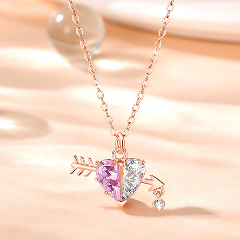 Aesthetic S925 Silver Arrow Pierces Heart Necklace Pendant for Women01