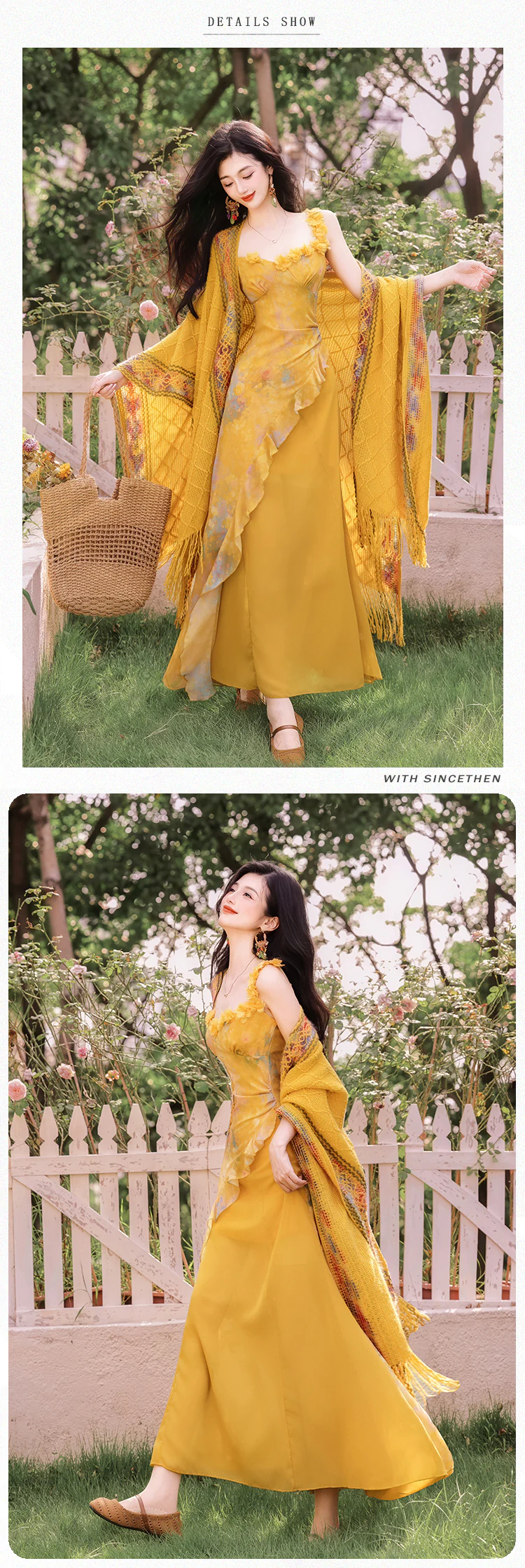 Bohemian-Sun-Drenched-Yellow-Ruffle-Slip-Dress-with-Fringe-Knit-Shawl-Set10