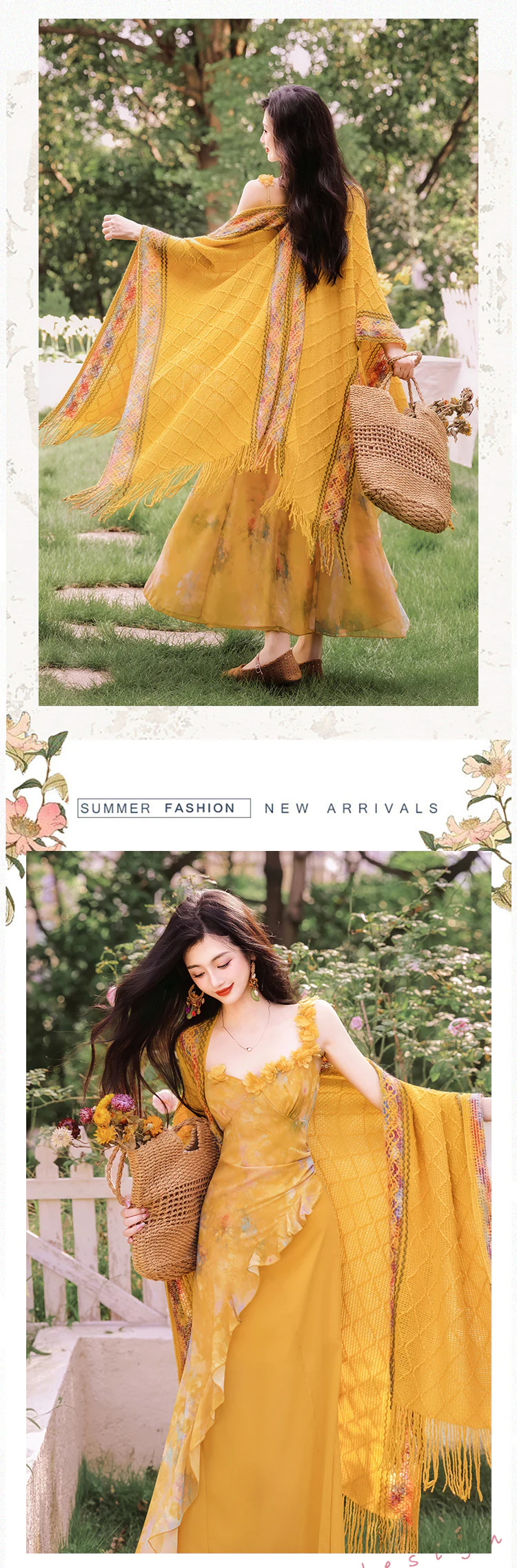 Bohemian-Sun-Drenched-Yellow-Ruffle-Slip-Dress-with-Fringe-Knit-Shawl-Set11