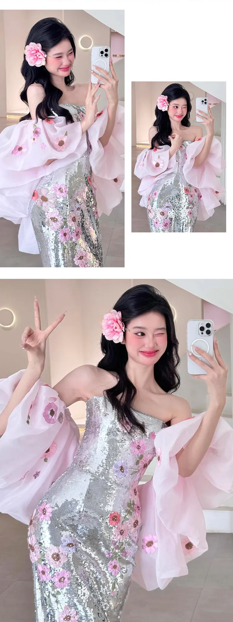 Classy-Strapless-Sequin-Mermaid-Prom-Dress-Floral-Fishtail-Formal-Gown10