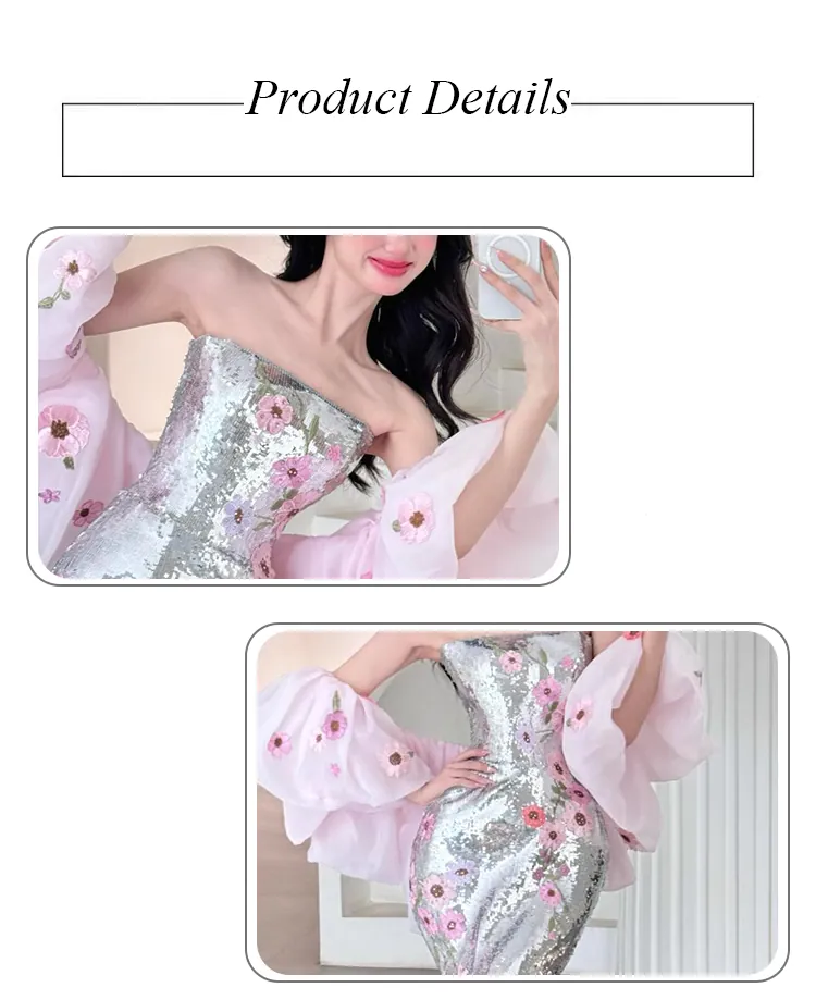 Classy-Strapless-Sequin-Mermaid-Prom-Dress-Floral-Fishtail-Formal-Gown11