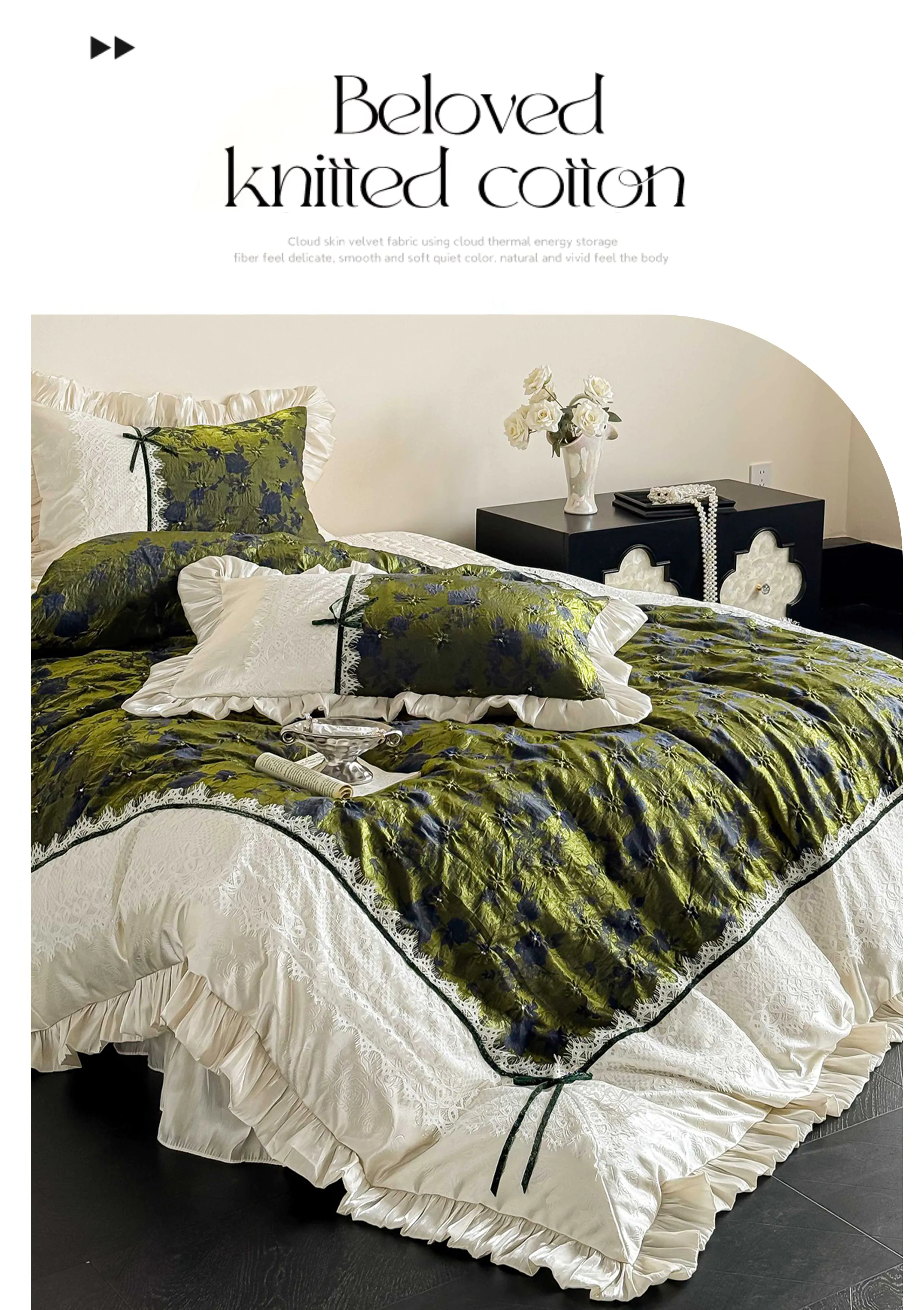 Coquette-Vintage-Green-Jacquard-Floral-Lace-Ruffle-Edge-Bedding-Set15