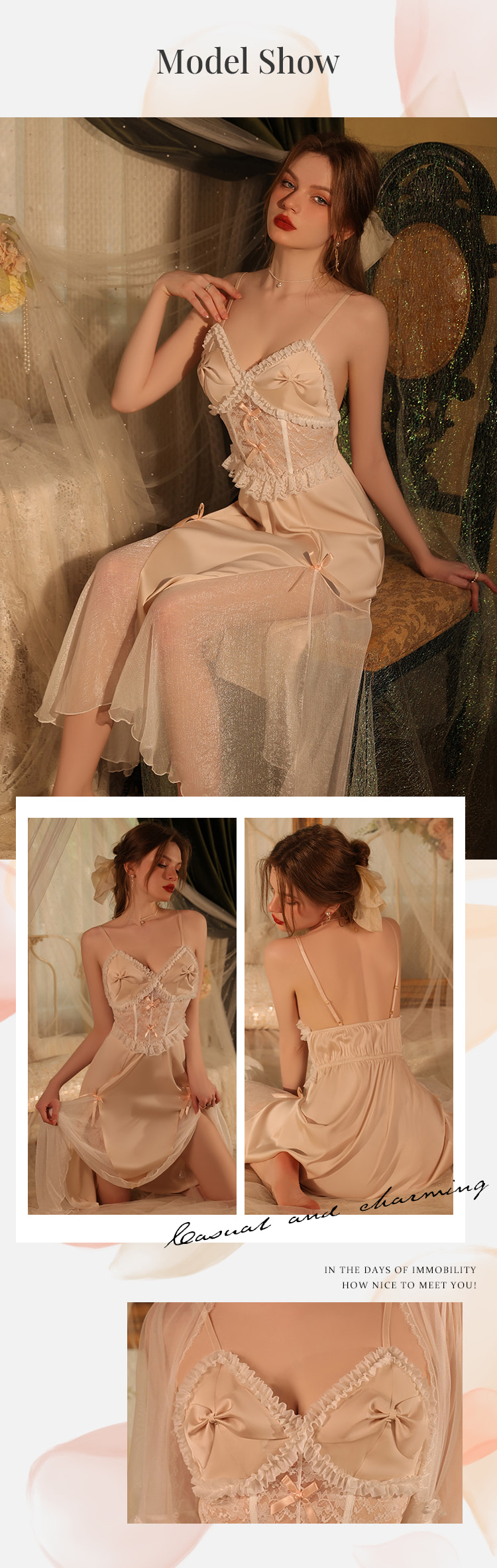 Deep-V-Neck-Open-Back-Lace-Satin-Tulle-Strap-Nightgown-Sleepwear11