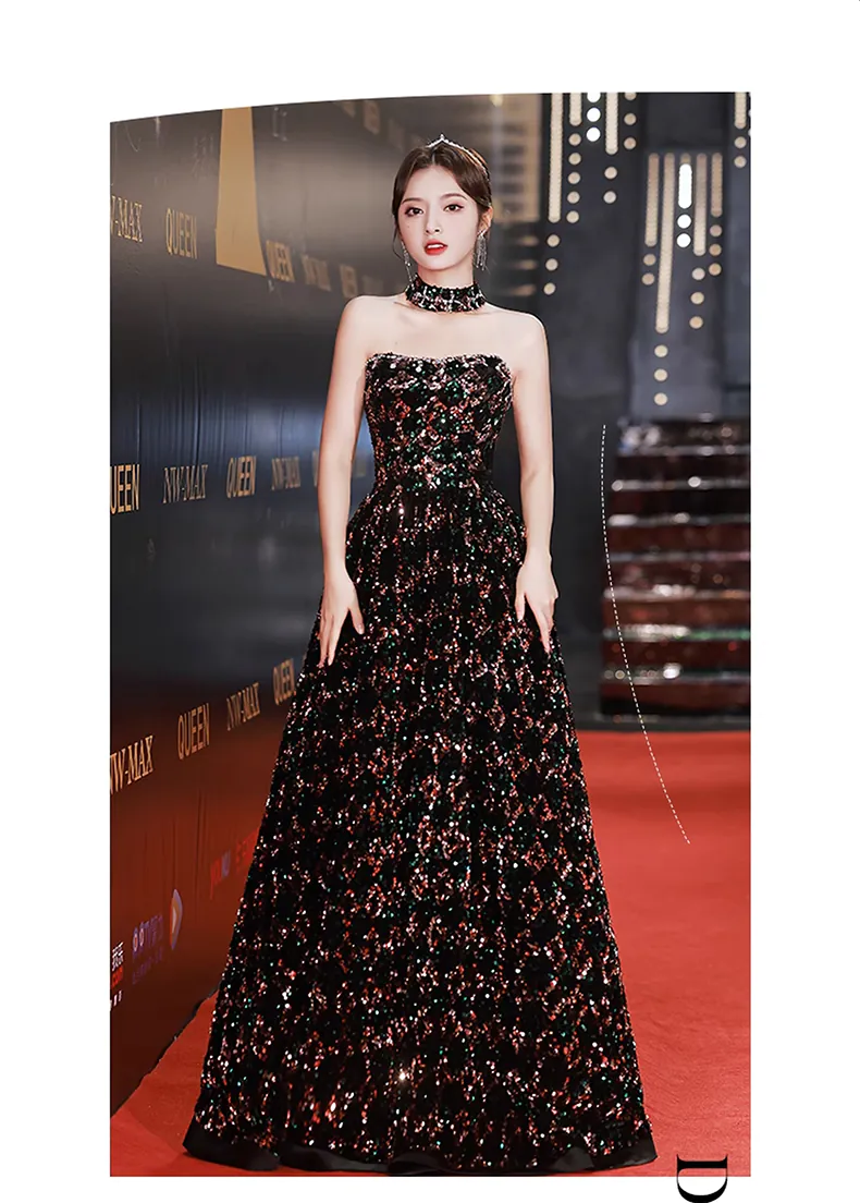 Elegant-Black-Sequin-Tube-Style-Party-Dress-Formal-Evening-Ball-Gown07