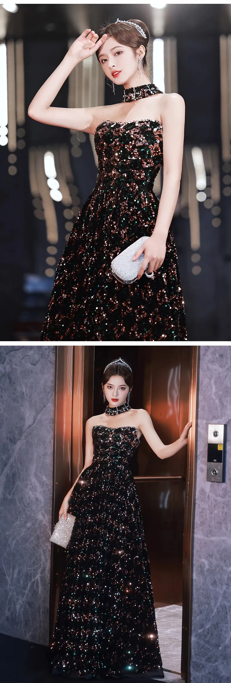 Elegant-Black-Sequin-Tube-Style-Party-Dress-Formal-Evening-Ball-Gown10