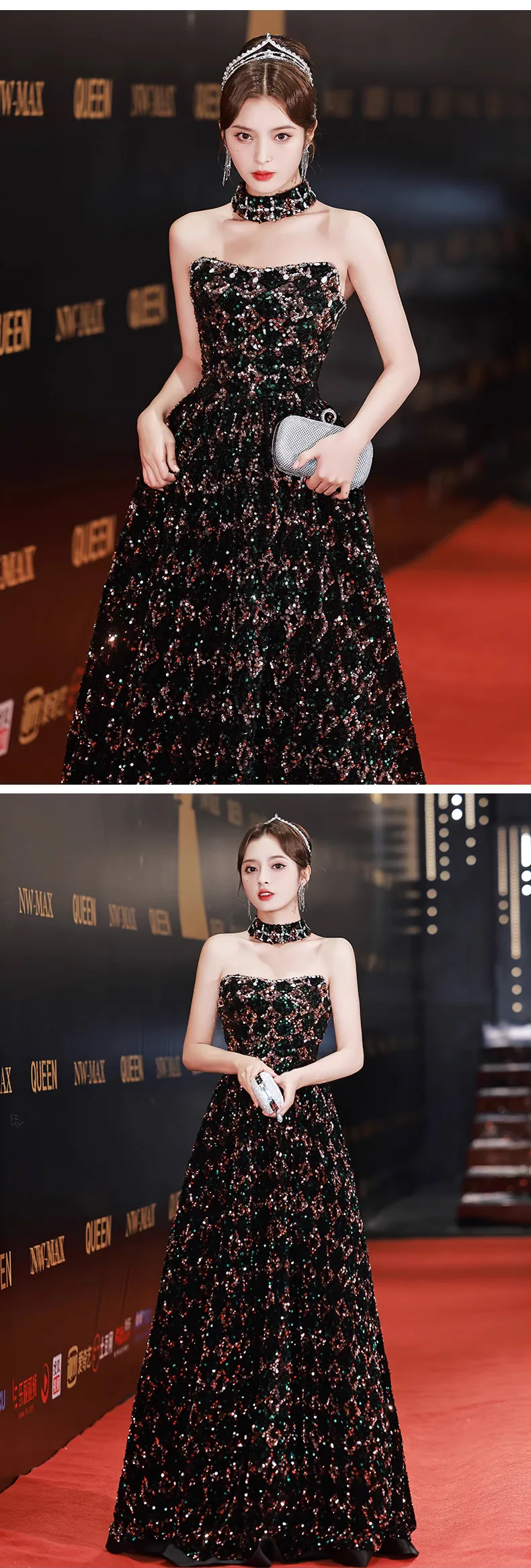 Elegant-Black-Sequin-Tube-Style-Party-Dress-Formal-Evening-Ball-Gown11