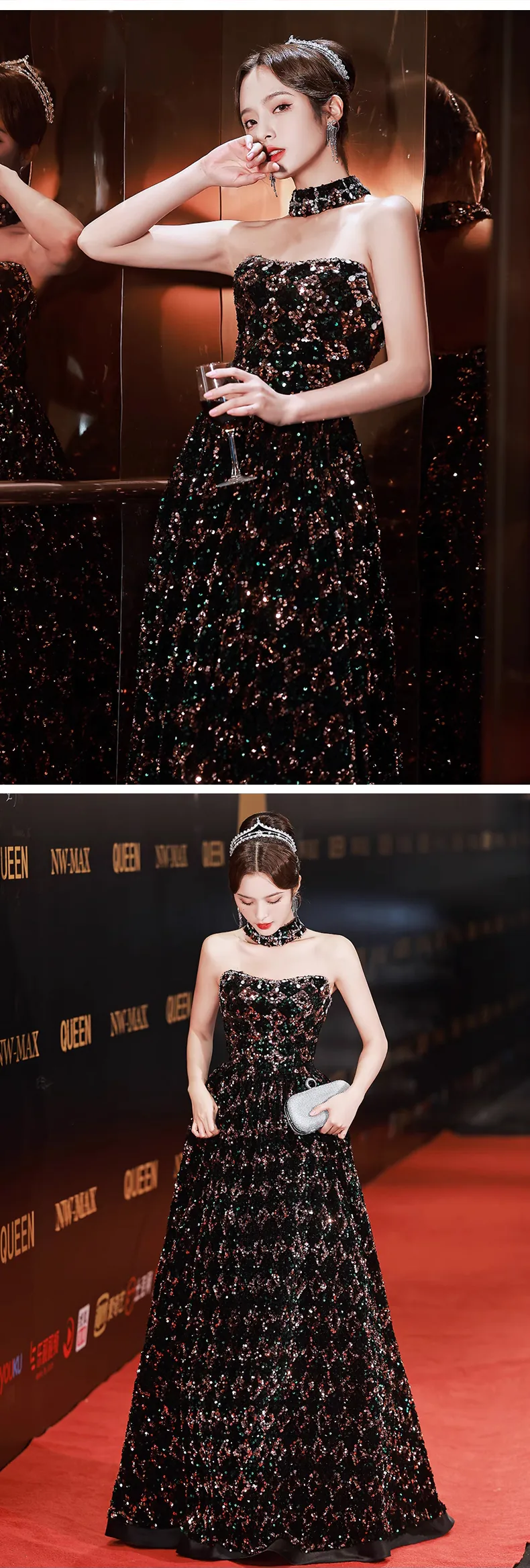 Elegant-Black-Sequin-Tube-Style-Party-Dress-Formal-Evening-Ball-Gown12