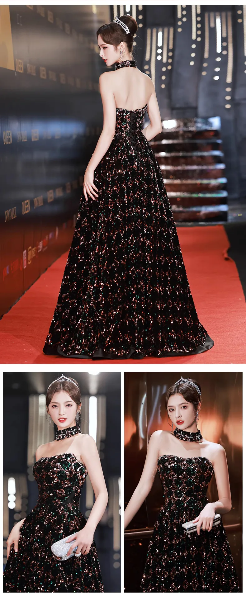 Elegant-Black-Sequin-Tube-Style-Party-Dress-Formal-Evening-Ball-Gown13