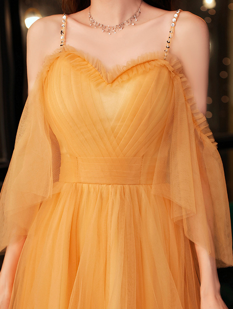 Elegant Charming Fairy Yellow Slip Evening Party Prom Dress04