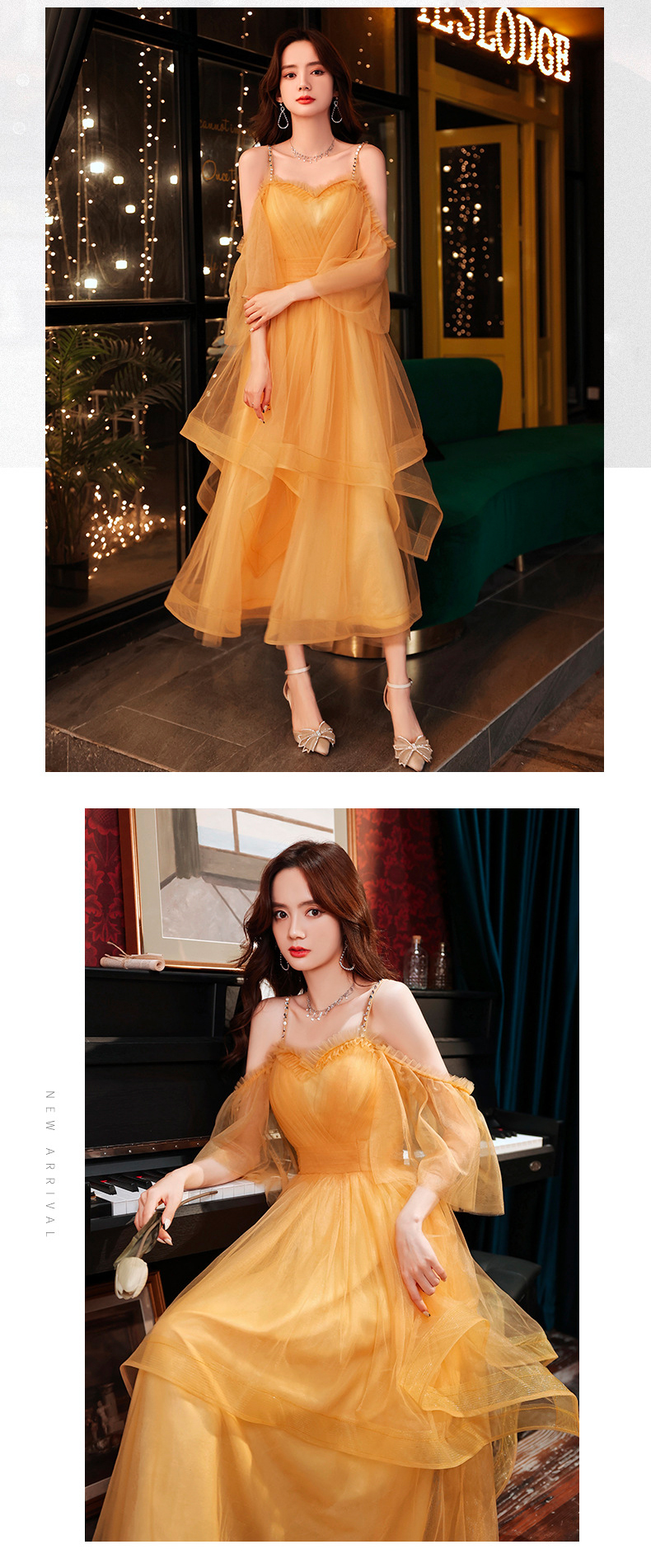Elegant Charming Fairy Yellow Slip Evening Party Prom Dress07