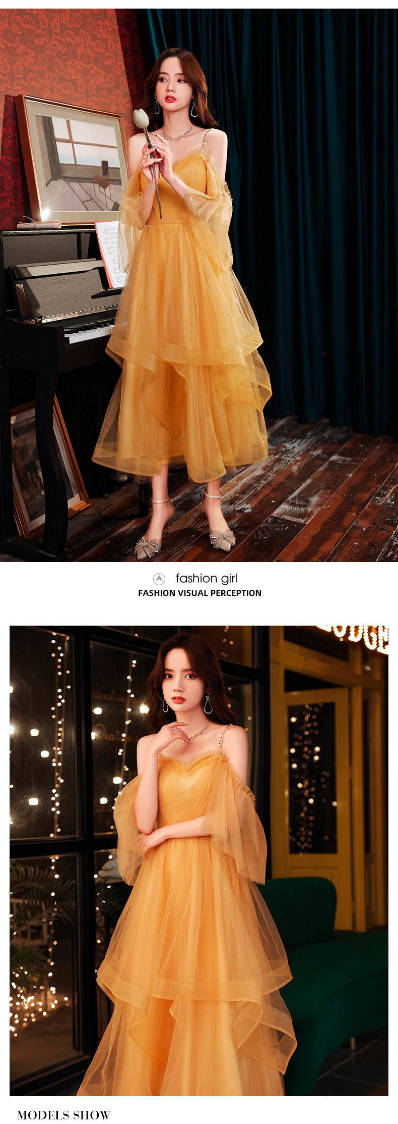 Elegant Charming Fairy Yellow Slip Evening Party Prom Dress08