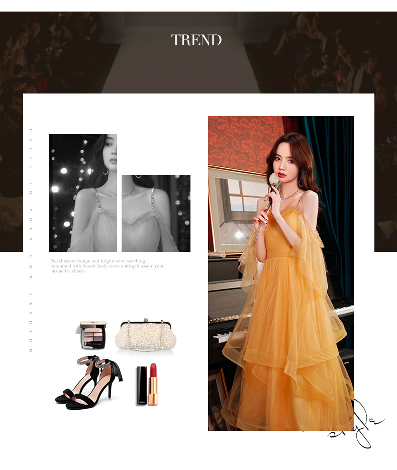Elegant Charming Fairy Yellow Slip Evening Party Prom Dress09