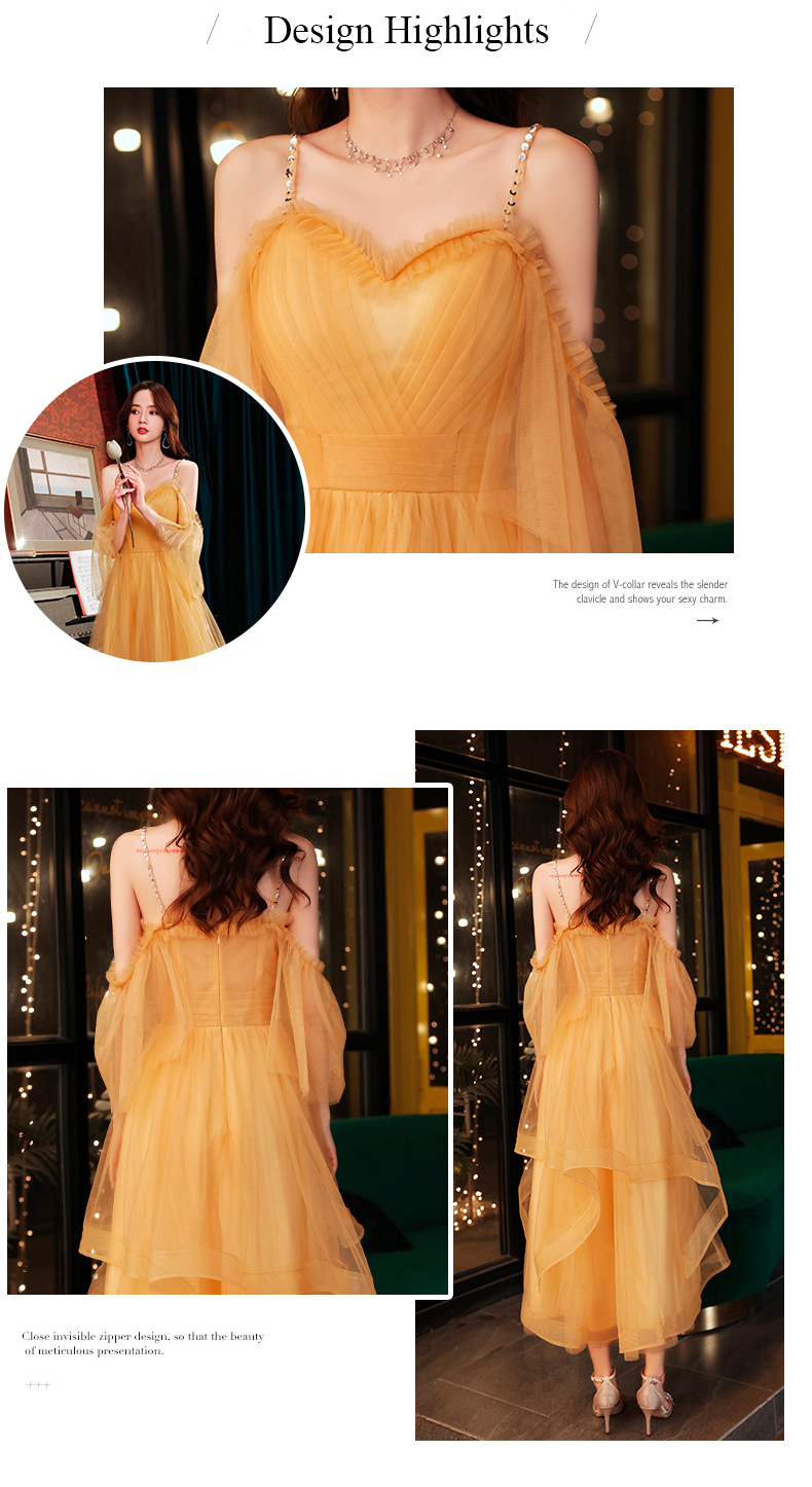 Elegant Charming Fairy Yellow Slip Evening Party Prom Dress10