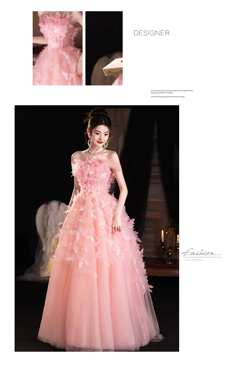 Fairy-Pink-Strapless-Floral-Evening-Formal-Long-Dress-with-Butterfly08