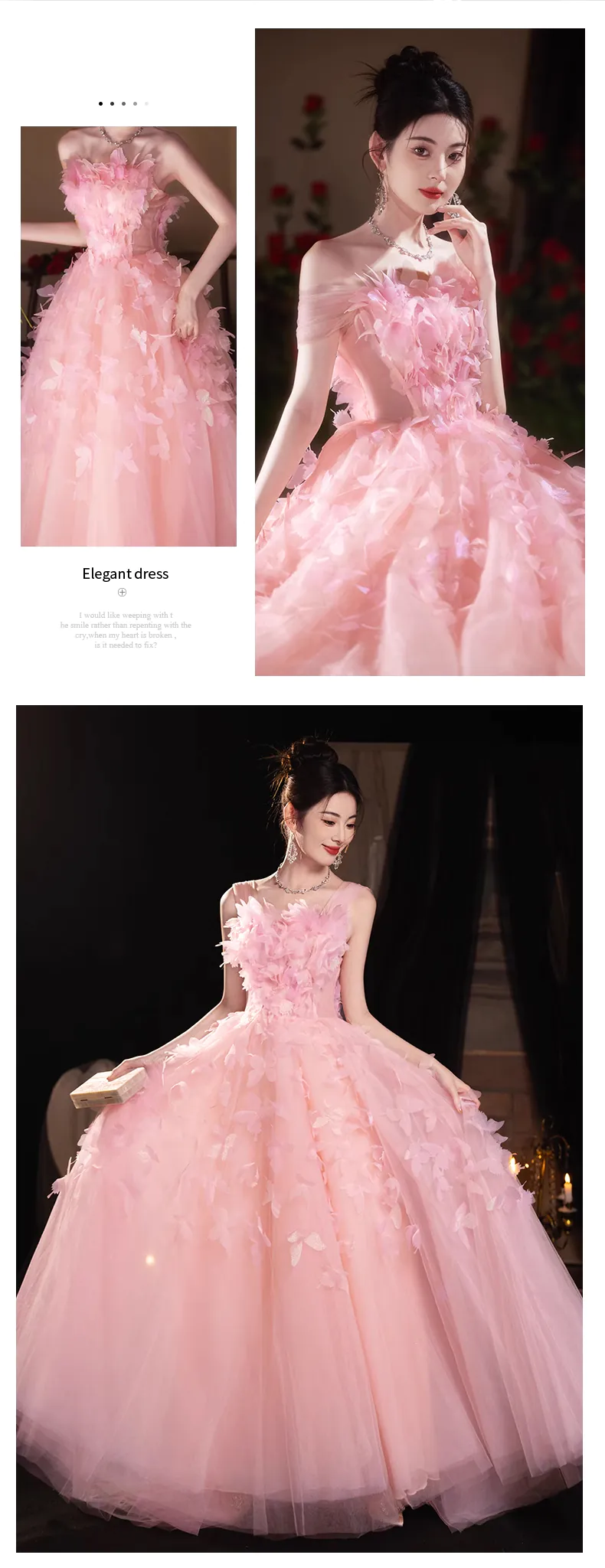 Fairy-Pink-Strapless-Floral-Evening-Formal-Long-Dress-with-Butterfly11