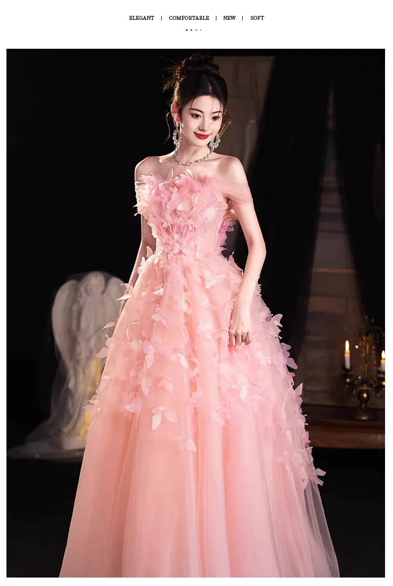Fairy-Pink-Strapless-Floral-Evening-Formal-Long-Dress-with-Butterfly13