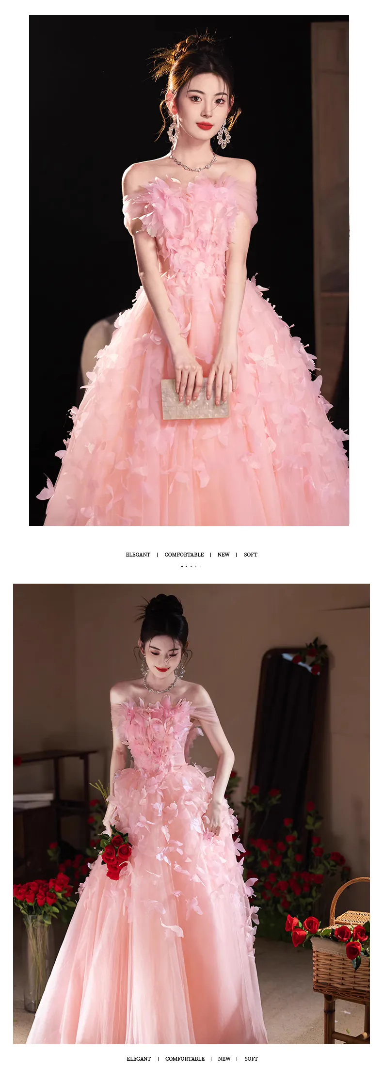Fairy-Pink-Strapless-Floral-Evening-Formal-Long-Dress-with-Butterfly14