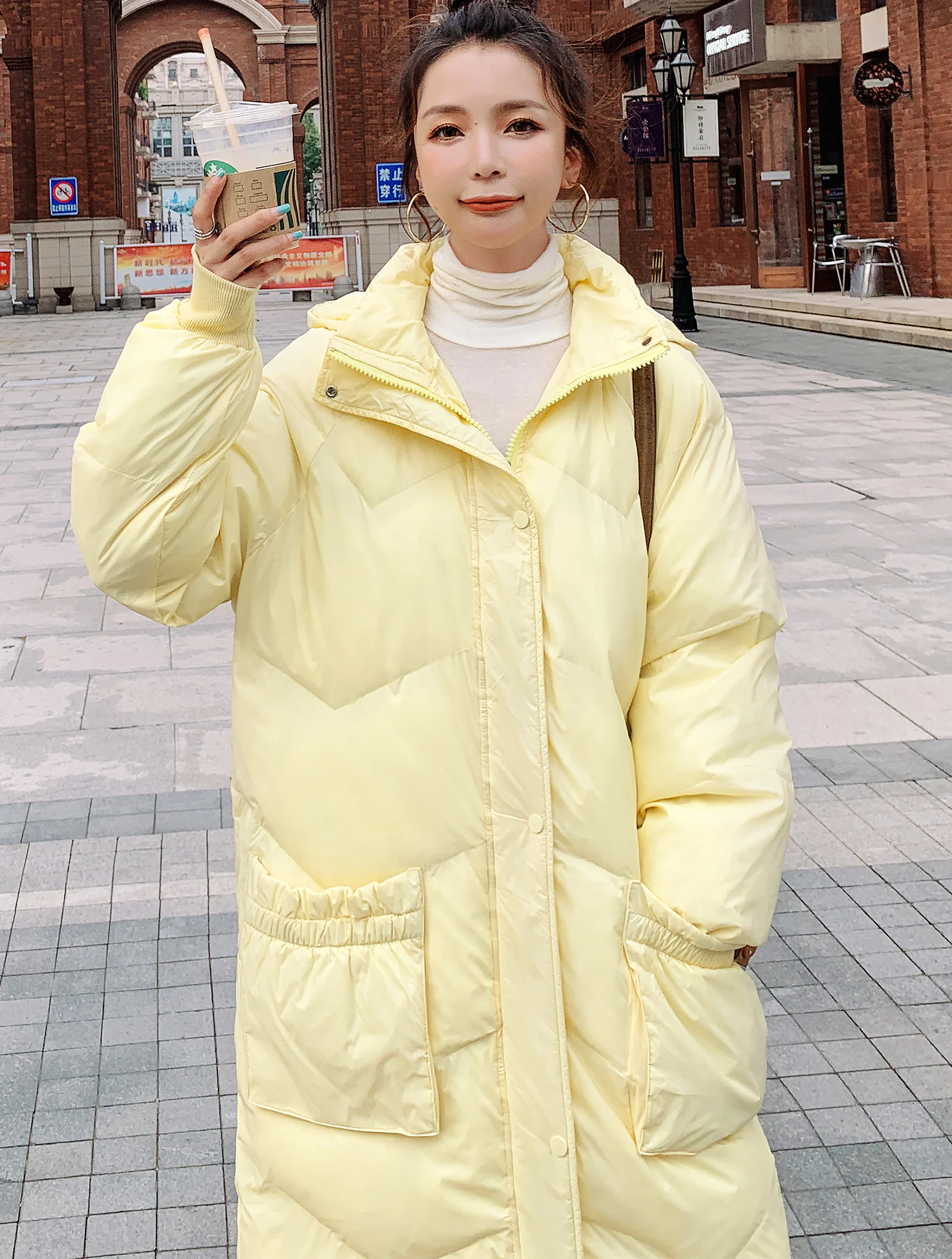 Female New Street Style Yellow Loose Fit Casual Puff Jacket Coat02