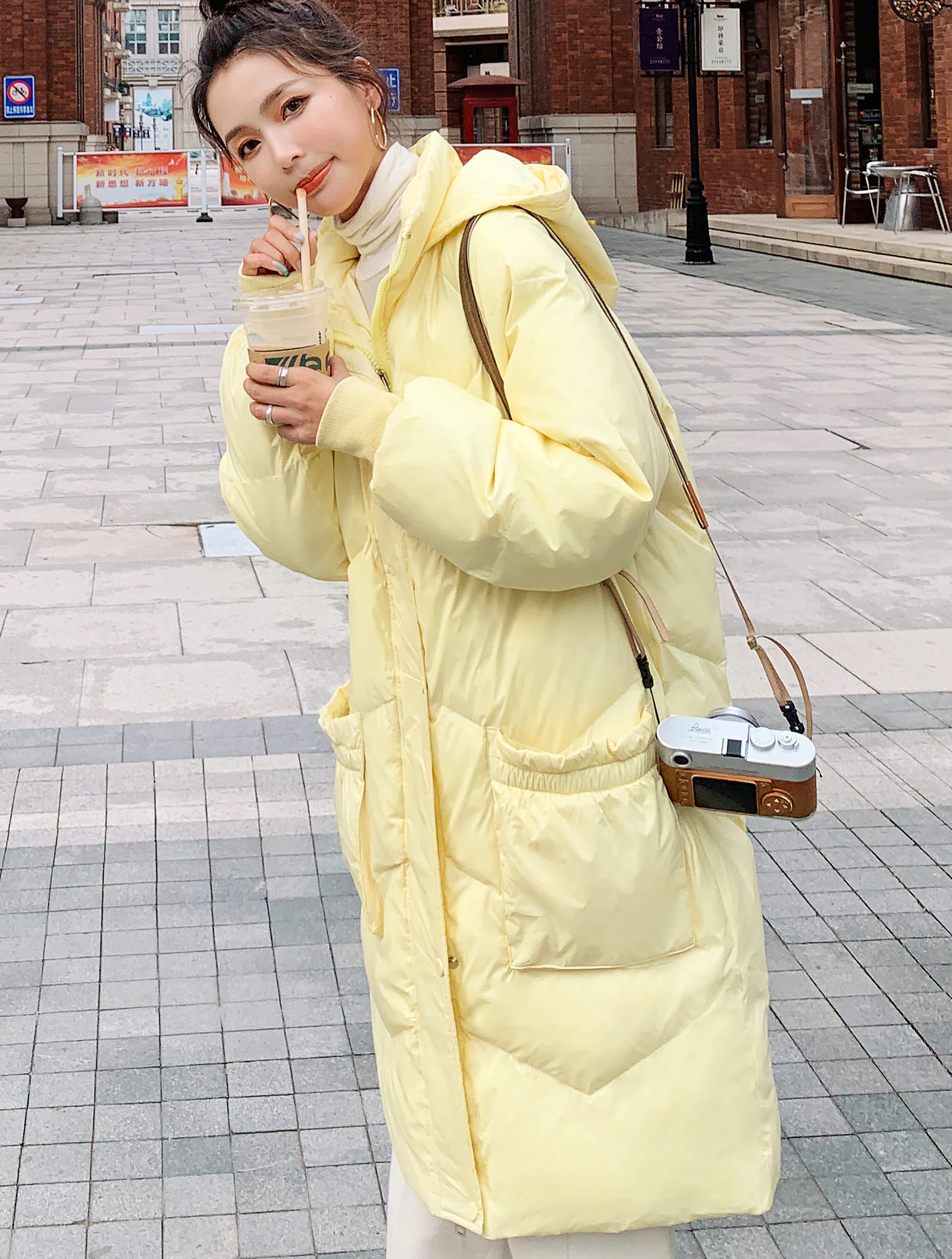 Female New Street Style Yellow Loose Fit Casual Puff Jacket Coat03
