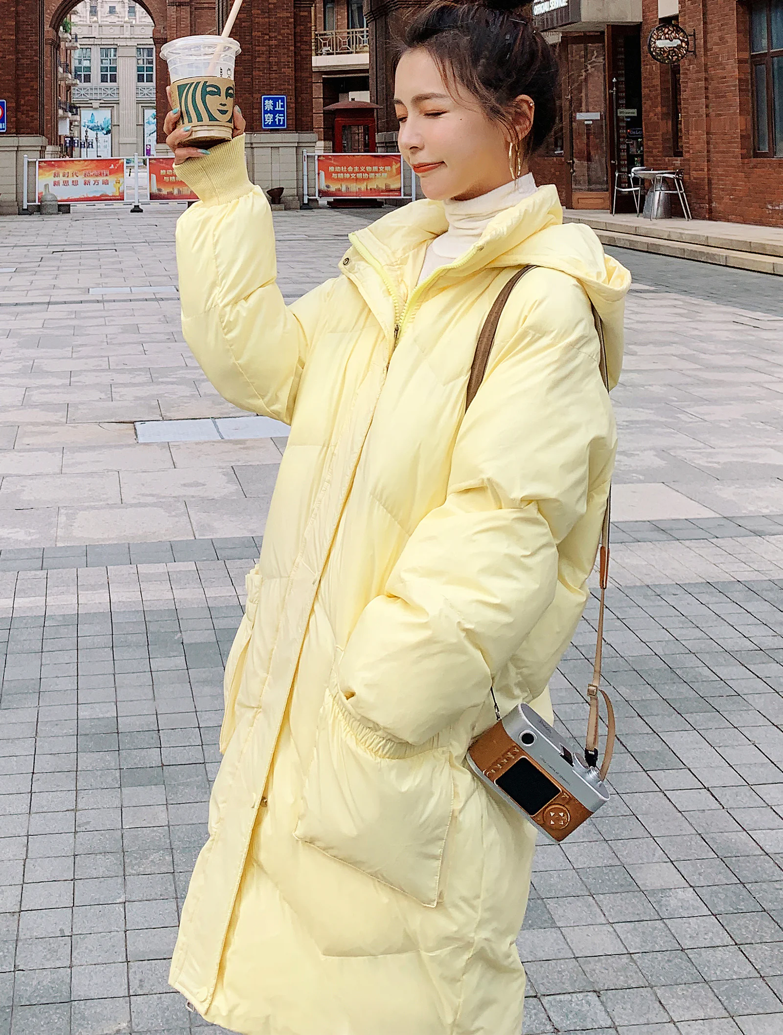 Female New Street Style Yellow Loose Fit Casual Puff Jacket Coat04