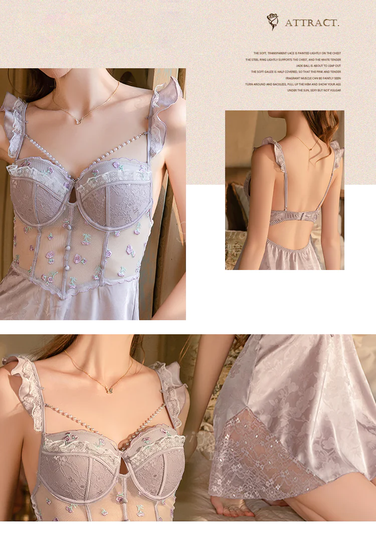 Floral-Embroidery-Corset-Ruffled-Straps-Sheer-Waist-Jacquard-Nightgown09