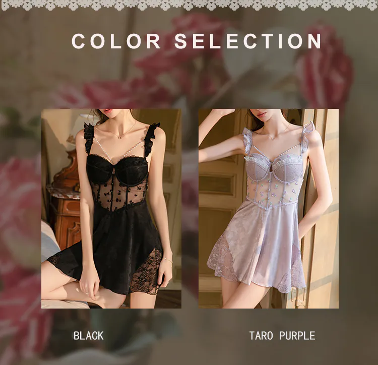 Floral-Embroidery-Corset-Ruffled-Straps-Sheer-Waist-Jacquard-Nightgown10
