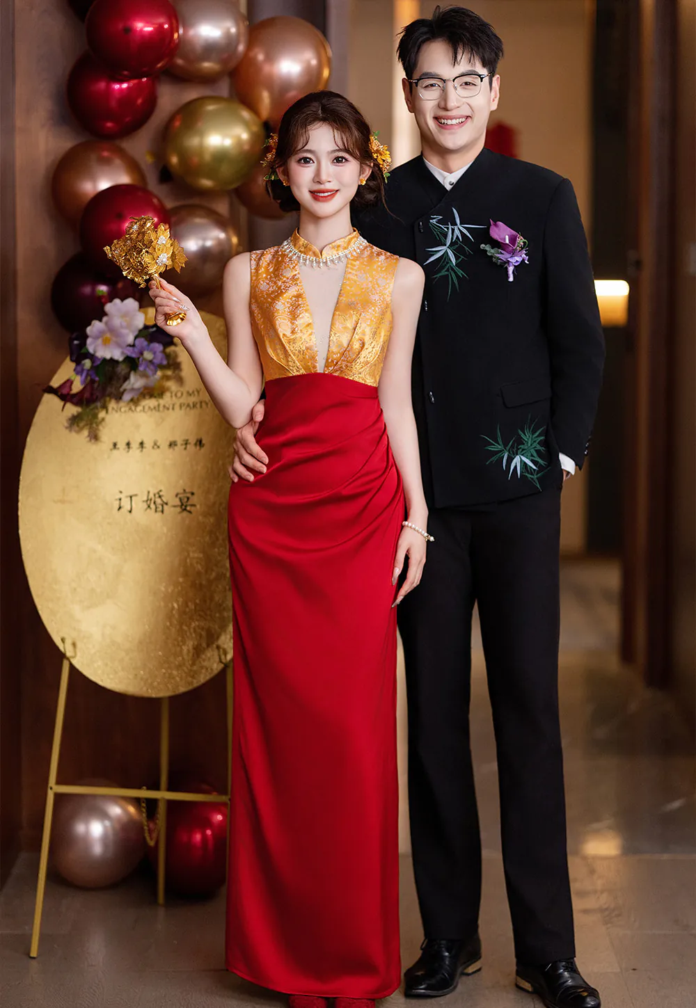 Luxurious-Sleeveless-Yellow-Jacquard-Bodice-Formal-Evening-Toasting-Gown07