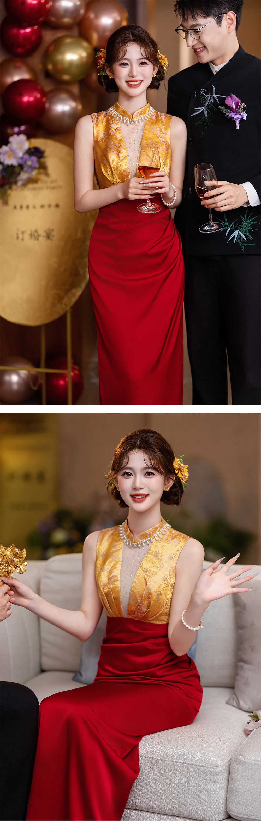Luxurious-Sleeveless-Yellow-Jacquard-Bodice-Formal-Evening-Toasting-Gown12