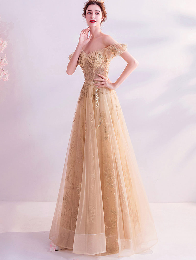 Off Shoulder Golden Evening Gown Prom Dress for Toast Banquet Party04