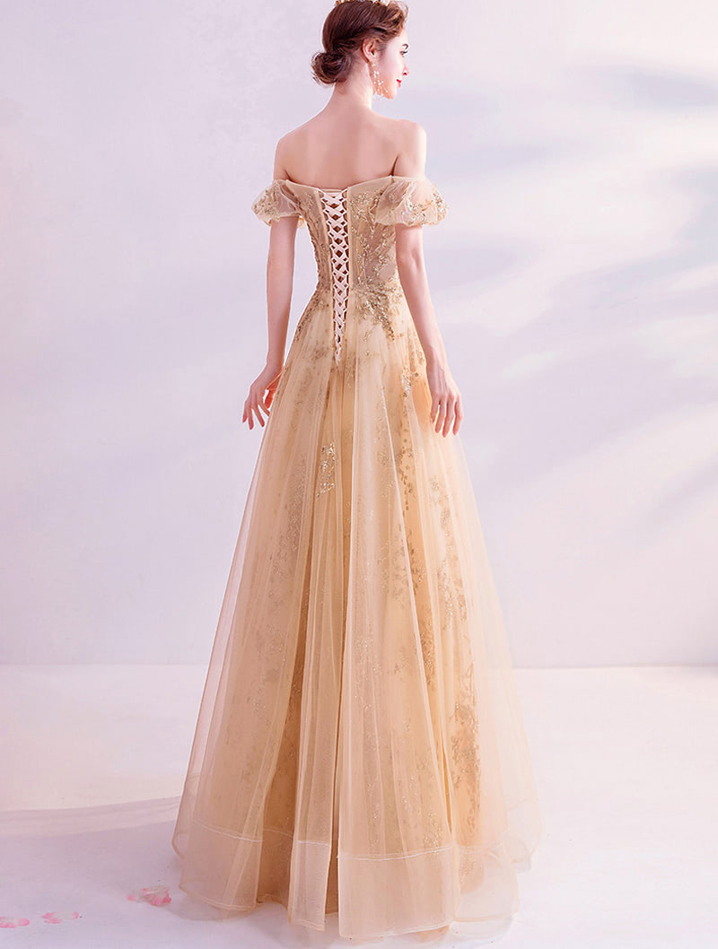 Off Shoulder Golden Evening Gown Prom Dress for Toast Banquet Party05