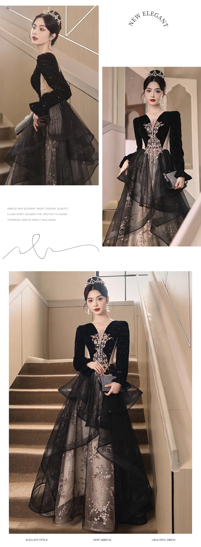 Pretty-Embroidery-V-neck-Long-Sleeve-Black-Evening-Dress-Ball-Gown14