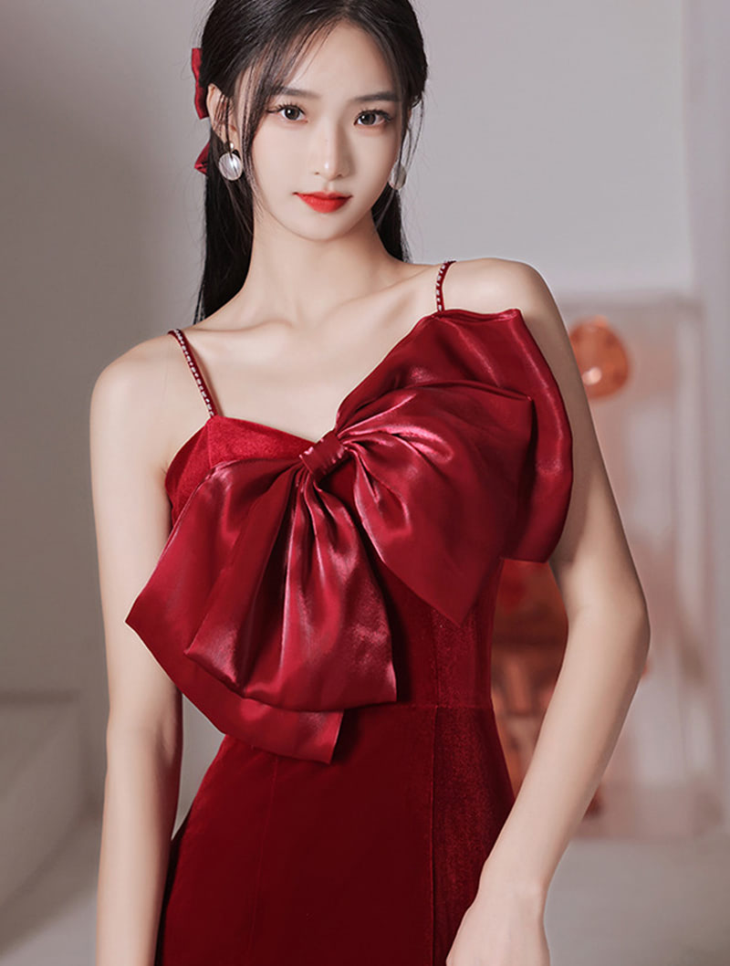 Sexy Wine Red Velvet Split Fishtail Slip Evening Formal Maxi Dress02