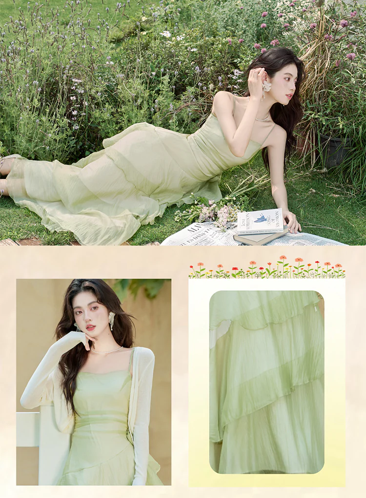 Soft-Green-Irregular-Layered-Ruffle-Hem-Cami-Dress-with-Sheer-Cardigan-Set07