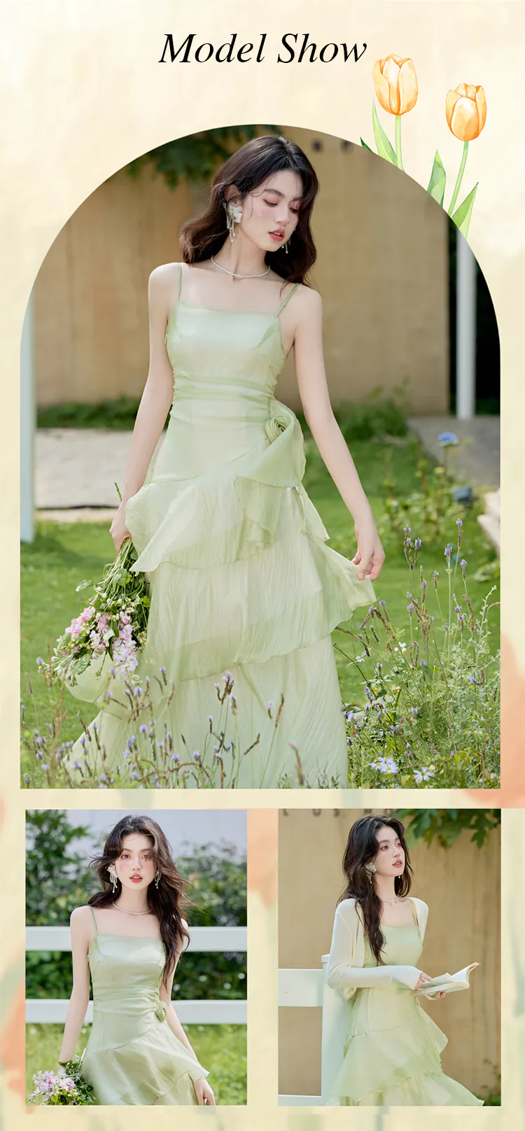 Soft-Green-Irregular-Layered-Ruffle-Hem-Cami-Dress-with-Sheer-Cardigan-Set09