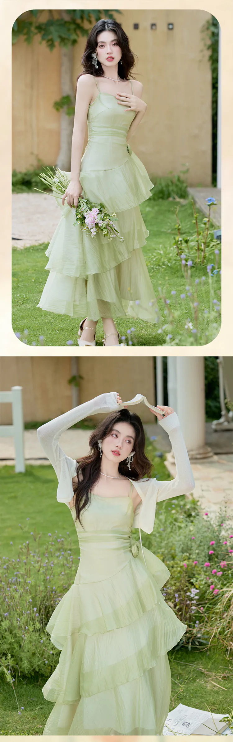 Soft-Green-Irregular-Layered-Ruffle-Hem-Cami-Dress-with-Sheer-Cardigan-Set11