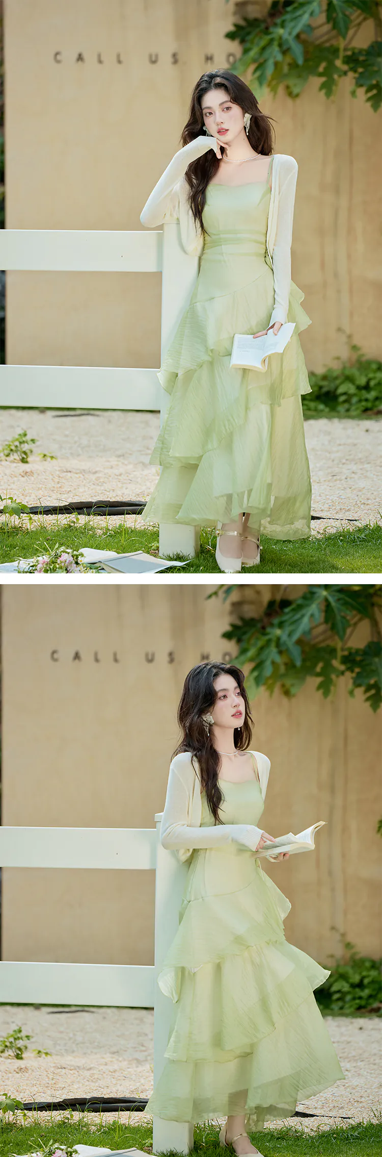 Soft-Green-Irregular-Layered-Ruffle-Hem-Cami-Dress-with-Sheer-Cardigan-Set13