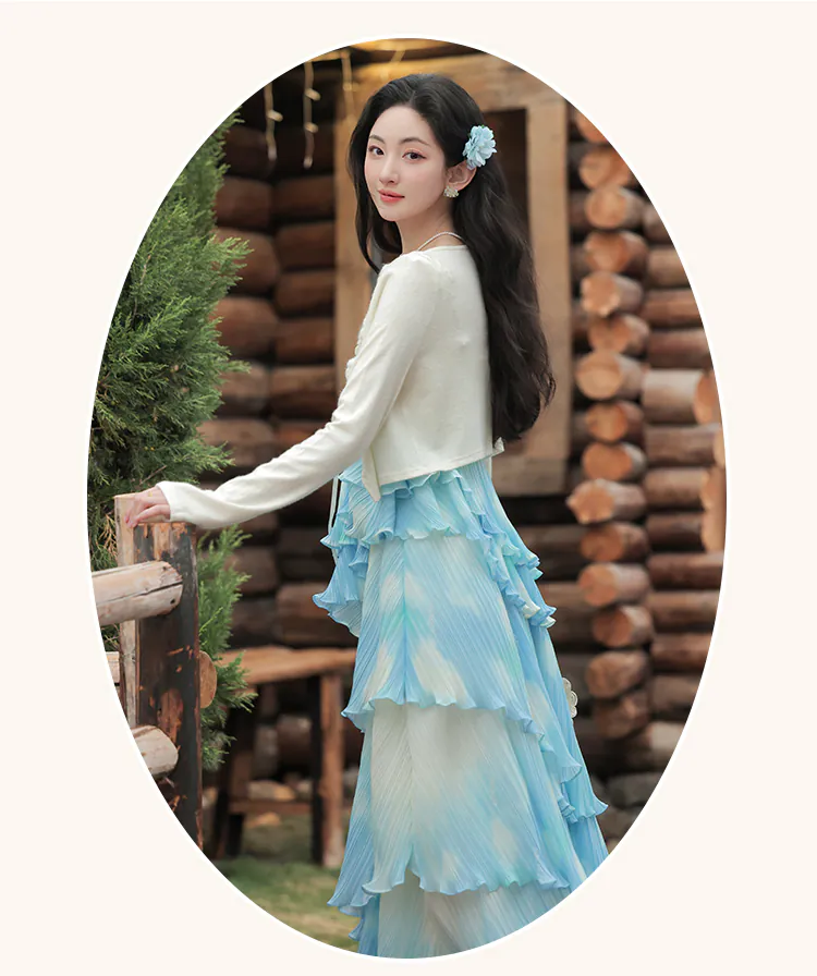Sweet-Blue-White-Gradient-Irregular-Skirt-Dress-with-Apricot-Cardigan-Set08