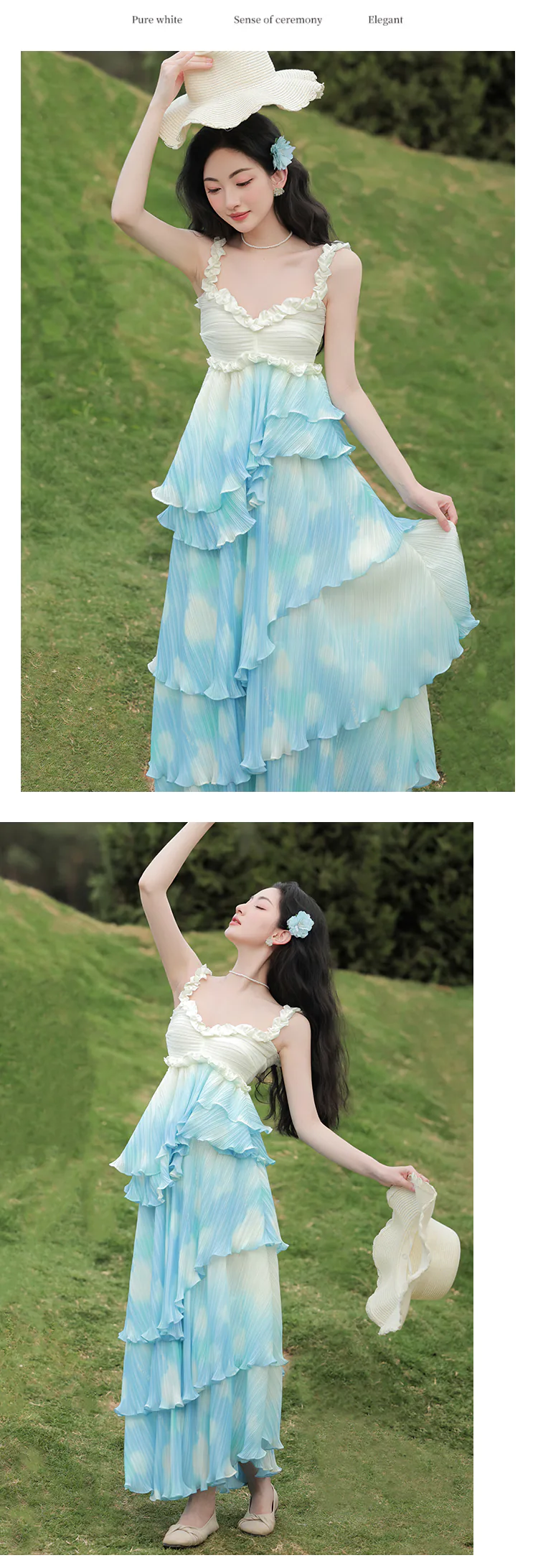 Sweet-Blue-White-Gradient-Irregular-Skirt-Dress-with-Apricot-Cardigan-Set15