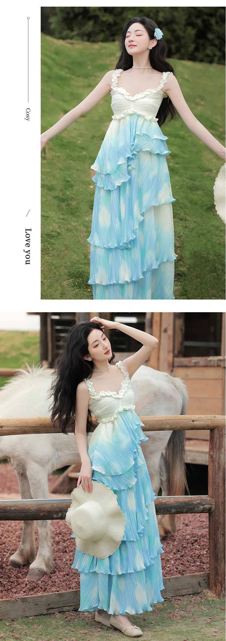 Sweet-Blue-White-Gradient-Irregular-Skirt-Dress-with-Apricot-Cardigan-Set16