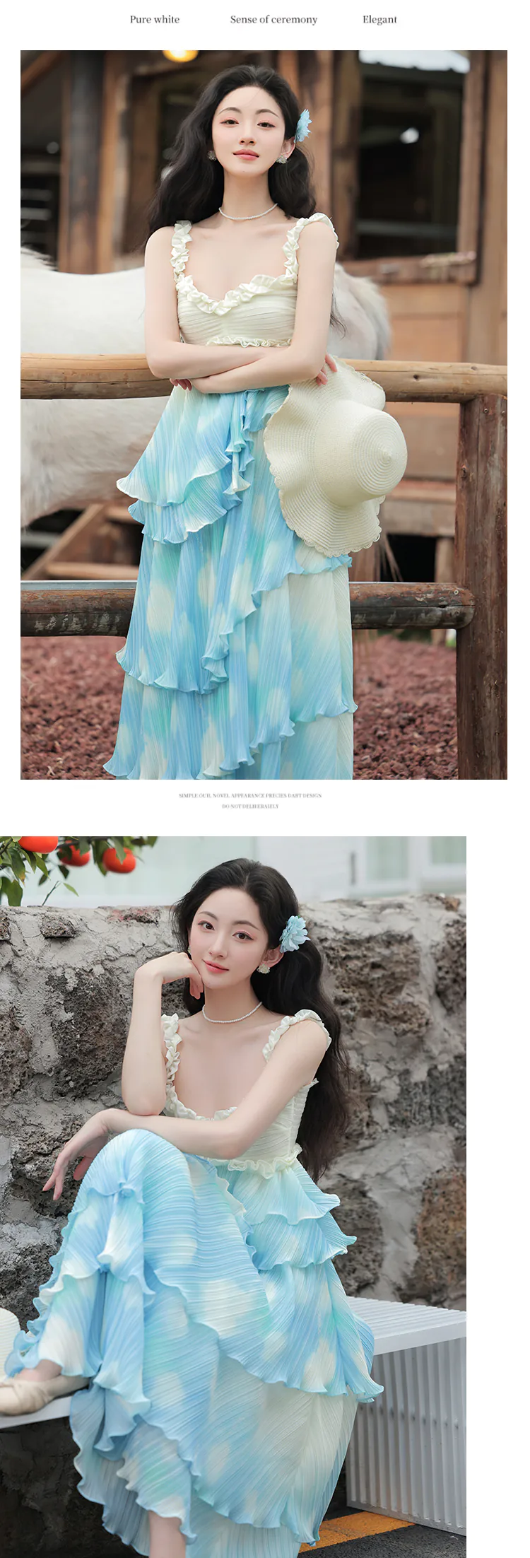 Sweet-Blue-White-Gradient-Irregular-Skirt-Dress-with-Apricot-Cardigan-Set17