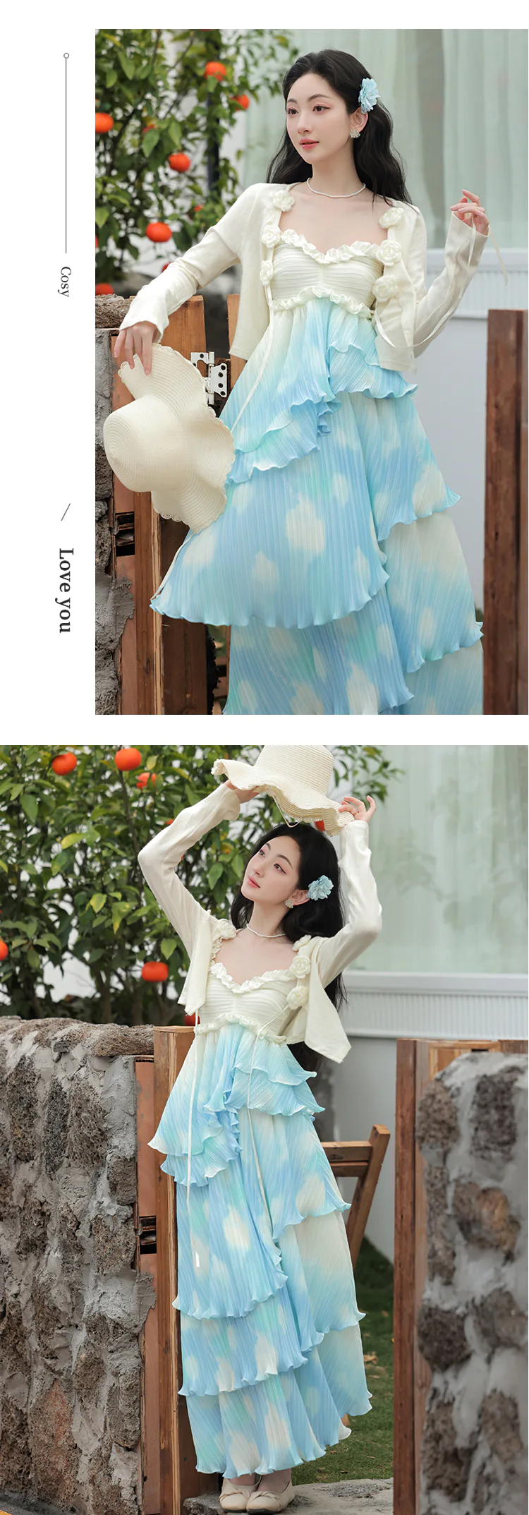 Sweet-Blue-White-Gradient-Irregular-Skirt-Dress-with-Apricot-Cardigan-Set18