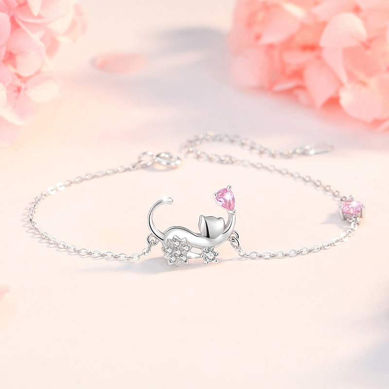 Charm Cute Cat Sterling Silver Bracelet Unique Jewelry Gift for Women01